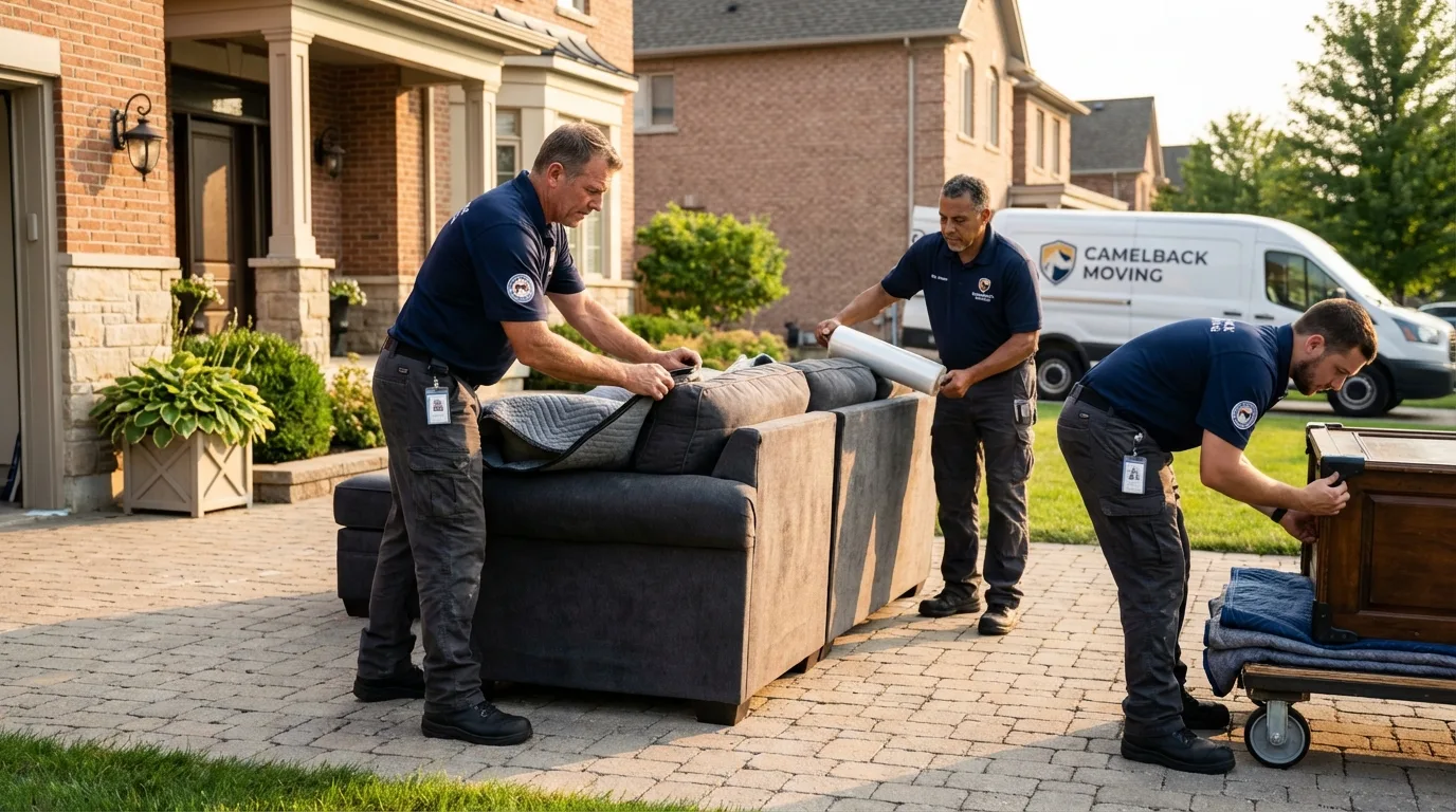Large estate moving crew wrapping furniture in Dublin, TX