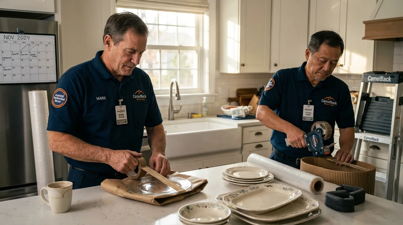 Professional crew packing kitchen dishware in Dublin, TX